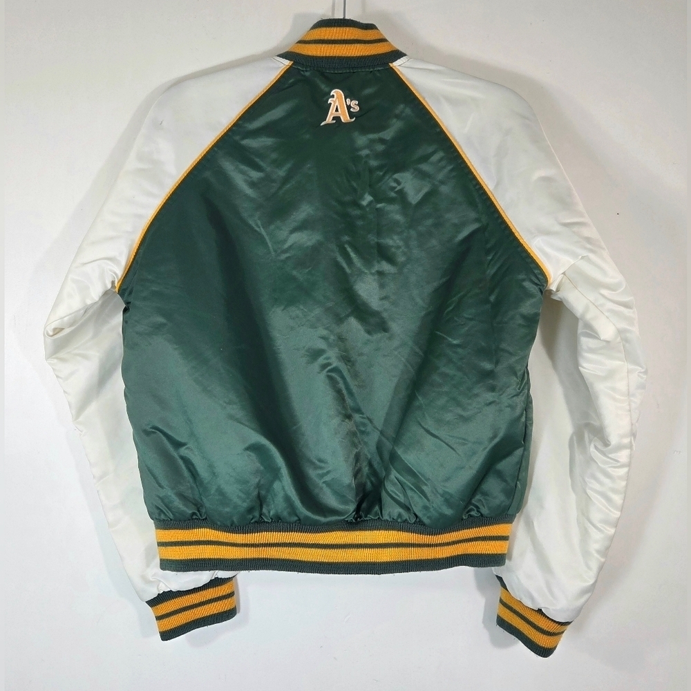 VINTAGE GENUINE MERCHANDISE OAKLAND ATHLETICS SATIN BOMBER JACKET. - Picture 4 of 9
